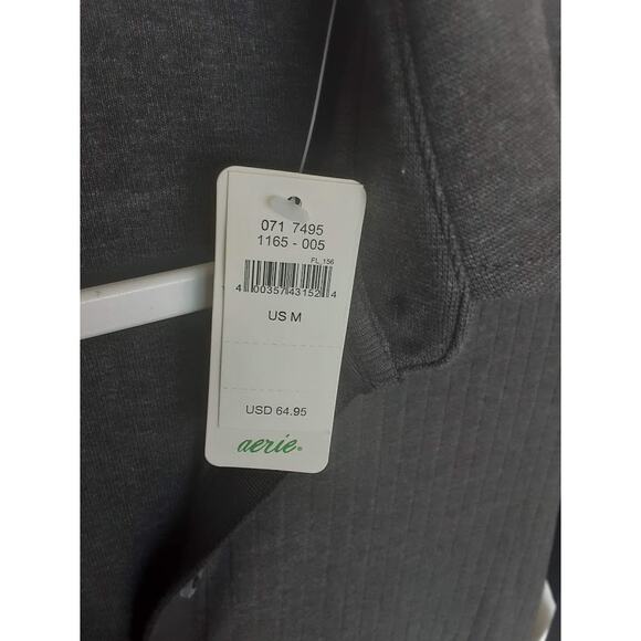 Aerie Ribbed Collared Maxi Dress Long Sleeve Gray Size M - Picture 3 of 6